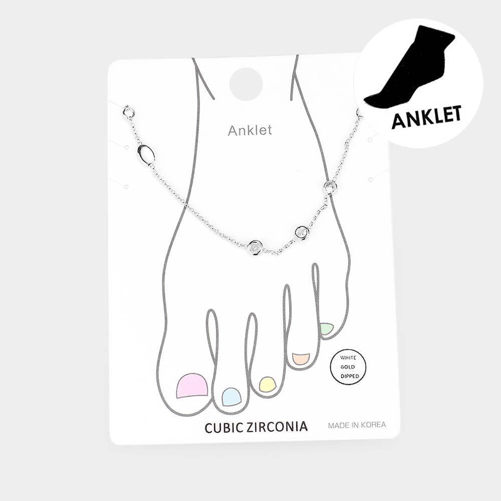 Gold White Gold Dipped Triple Round CZ Accented Anklet