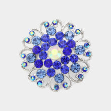 Load image into Gallery viewer, Blue Floral Heart Crystal Rhinestone Brooch
