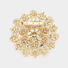 Load image into Gallery viewer, Gold Oversized Flower Crystal Pave Pin Brooch
