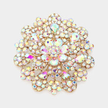Load image into Gallery viewer, Gold Oversized Flower Crystal Pave Pin Brooch
