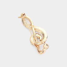 Load image into Gallery viewer, Gold Rhinestone Paved Treble Clef Pin Brooch
