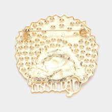 Load image into Gallery viewer, Black Stone Embellished Queen Message Afro Girl Pin Brooch
