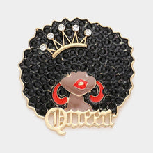 Load image into Gallery viewer, Black Stone Embellished Queen Message Afro Girl Pin Brooch
