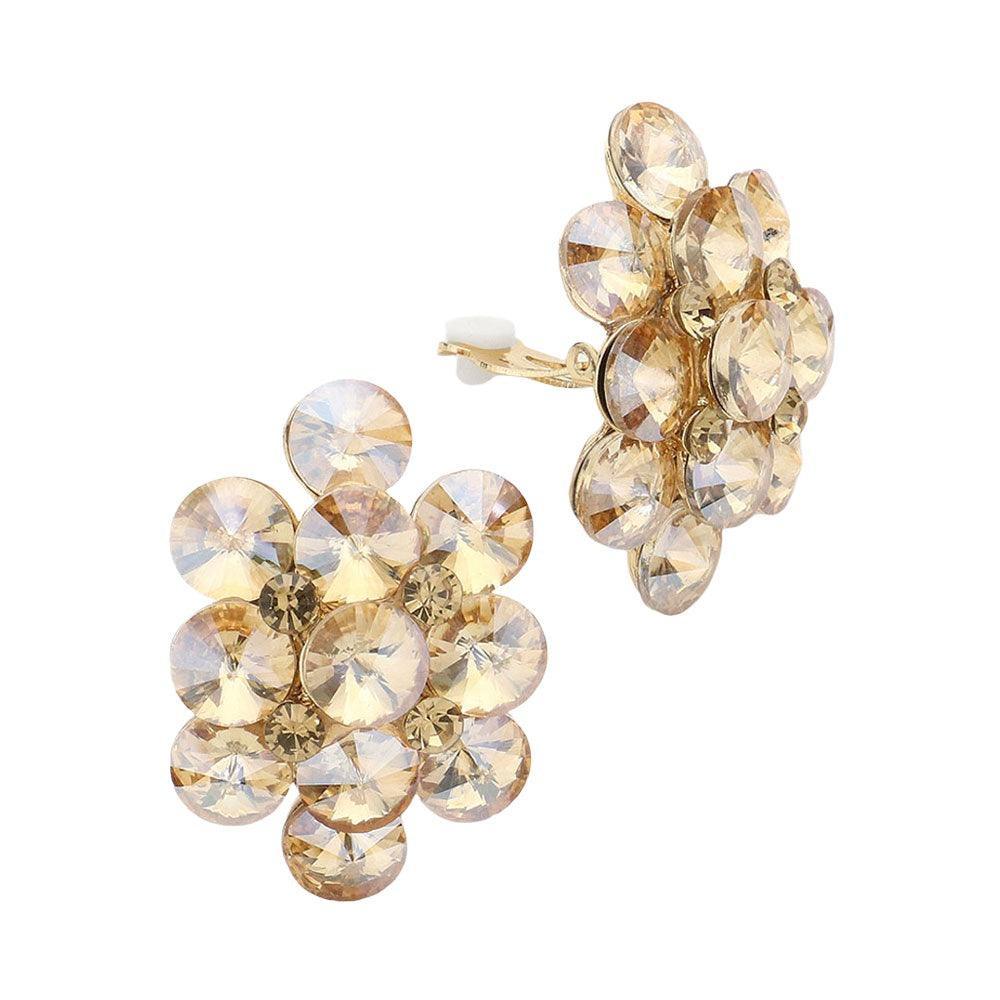 Bubble Stone Cluster Clip On Evening Earrings