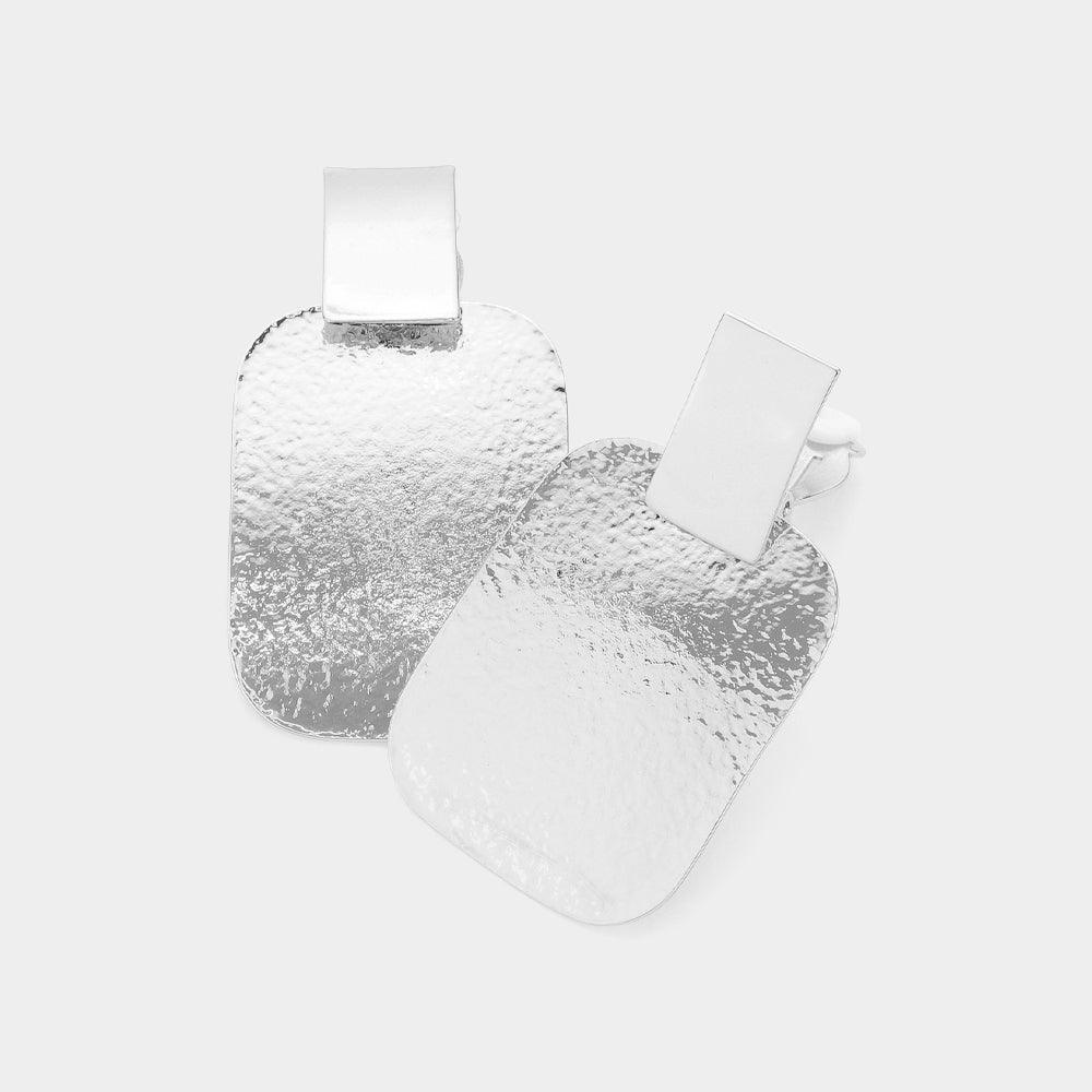 Silver Textured metal disc clip on earrings