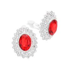 Load image into Gallery viewer, Red Oval Stone Pointed Evening Clip On Earrings
