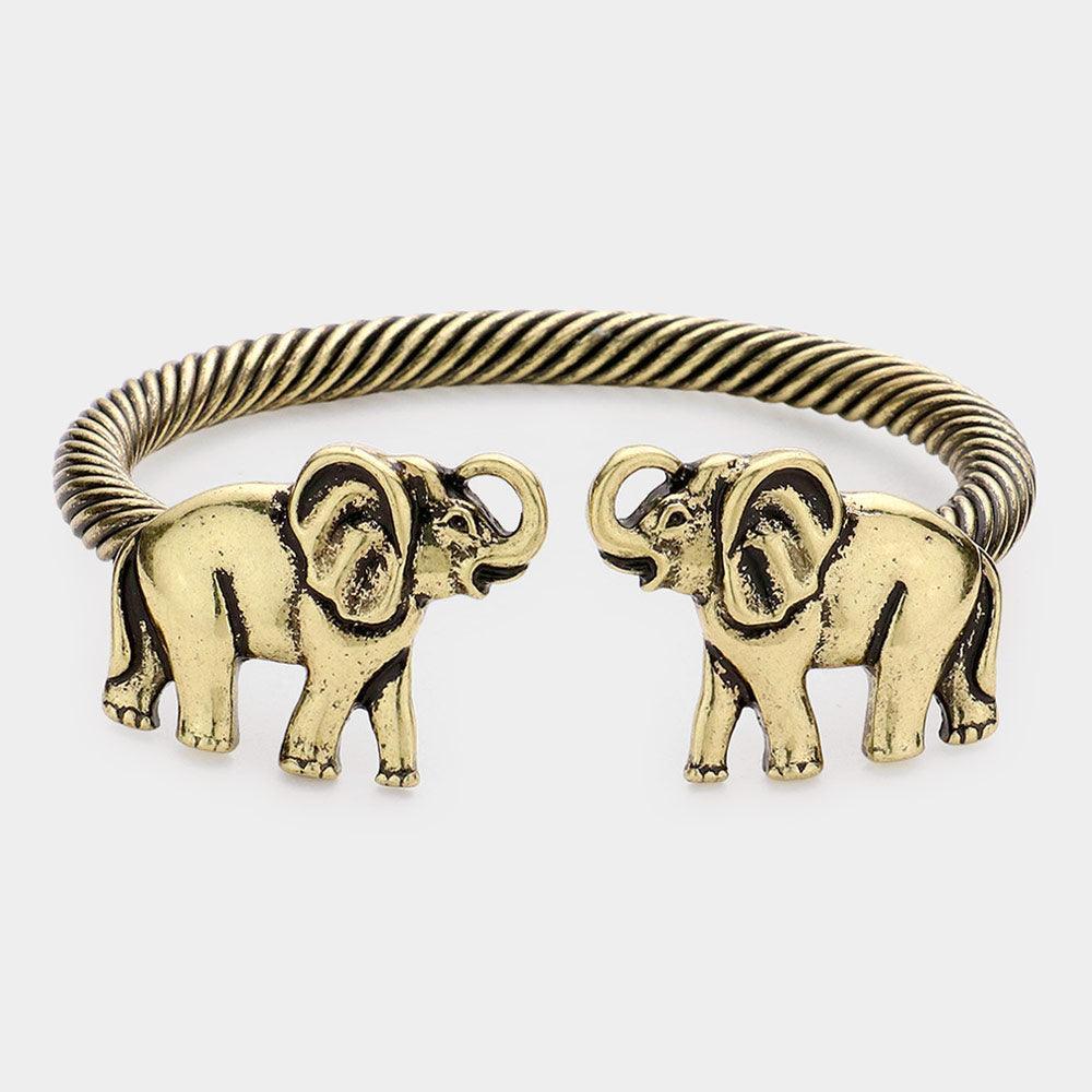 Gold Elephant Twisted Metal Cuff Bracelet