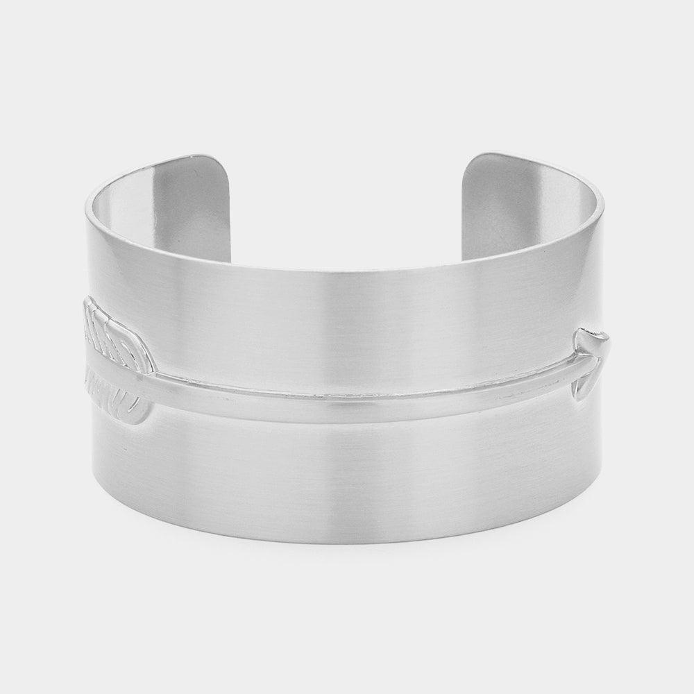 Silver Arrow Embossed Metal Cuff Bracelet