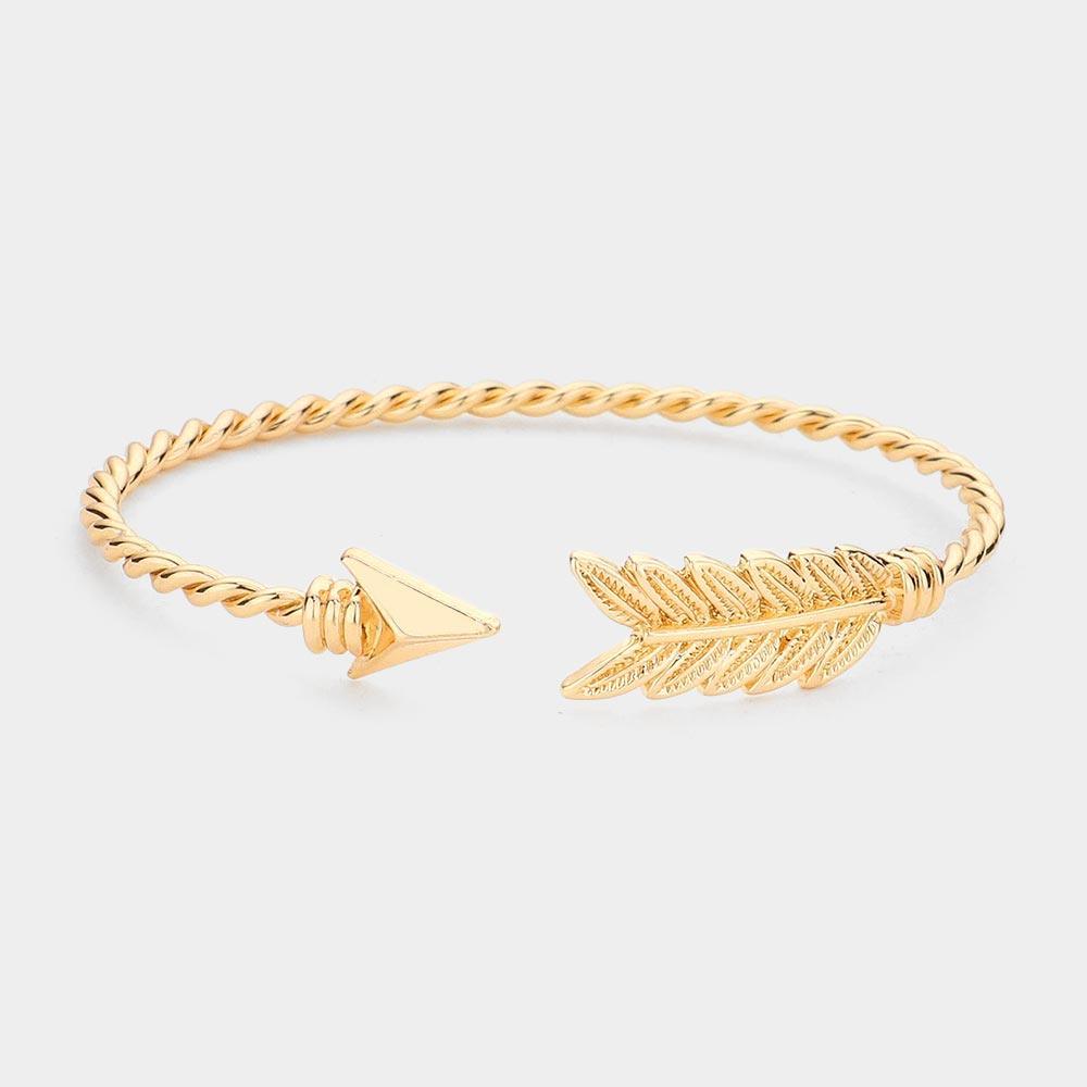 Gold Feathered Arrow Twisted Wire Cuff Bracelet