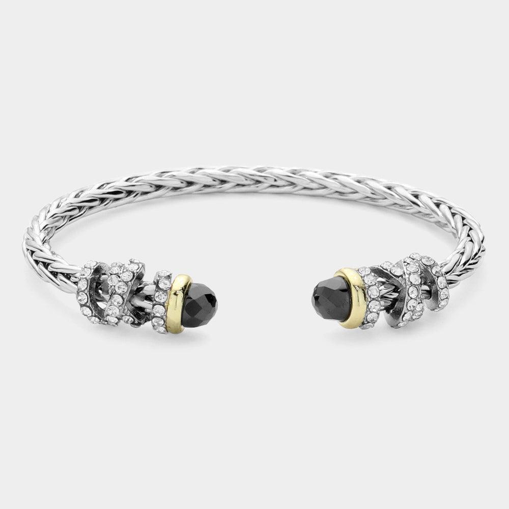 Black CZ Stone Tip Cuff Bracelet