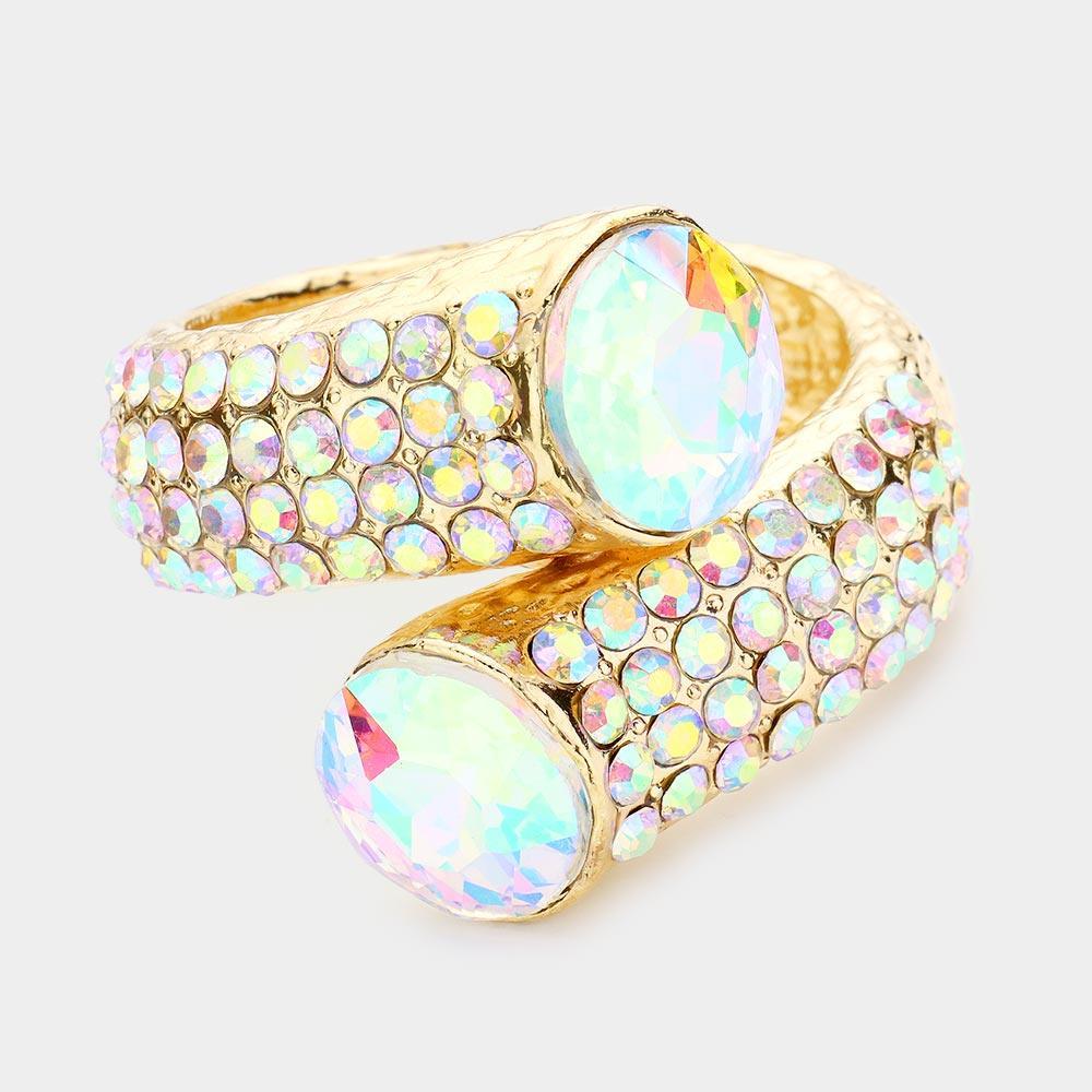 Gold Round Stone Embellished Hinged Evening Bracelet
