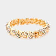 Load image into Gallery viewer, Gold Rhinestone Embellished Twisted Metal Hinged Evening Bracelet
