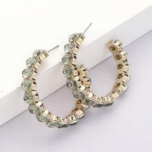 Load image into Gallery viewer, Black Round Stone Cluster Hoop Earrings
