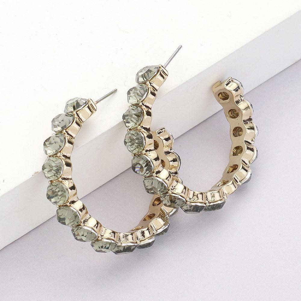 Black Round Stone Cluster Hoop Earrings