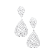 Load image into Gallery viewer, Silver Crystal Rhinestone Pave Double Teardrop Evening Earrings
