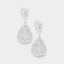 Load image into Gallery viewer, Silver Crystal Rhinestone Pave Double Teardrop Evening Earrings
