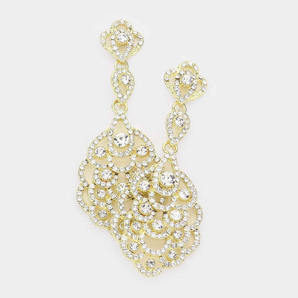 Gold Rhinestone Pave Evening Earrings