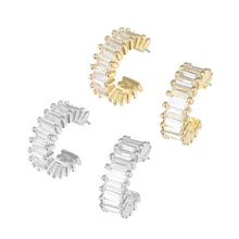 Load image into Gallery viewer, Black CZ Baguette Stone Hoop Earrings
