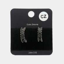 Load image into Gallery viewer, Black CZ Baguette Stone Hoop Earrings
