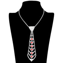 Load image into Gallery viewer, Red Rhinestone Paved Round Stone Pointed Tie Shaped Evening Necklace
