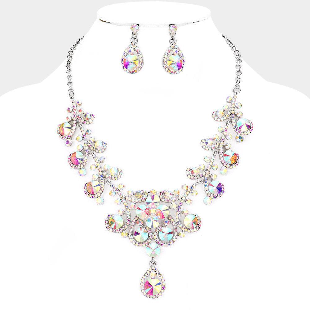 Round Teardrop Stone Accented Evening Necklace