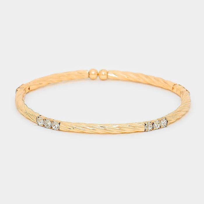 Gold Crystal accented semi cuff bracelet
