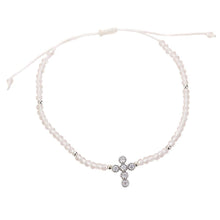 Load image into Gallery viewer, CZ Stone Pointed Cross Pendant Faceted Beaded Pull Tie Cinch Bracelet
