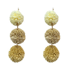 Load image into Gallery viewer, Ivory Raffia Pom Pom Link Dropdown Earrings
