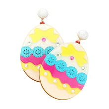 Load image into Gallery viewer, Ivory Glittered Resin Easter Egg Dangle Earrings
