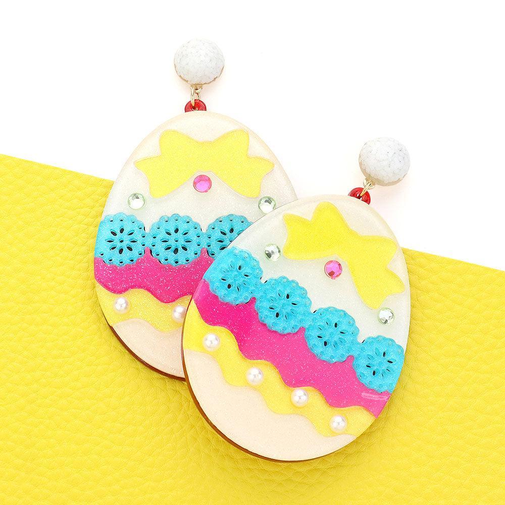 Ivory Glittered Resin Easter Egg Dangle Earrings