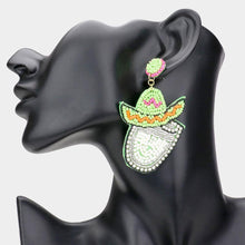Load image into Gallery viewer, Green Felt Back Seed Beaded Cowboy Hat Accented Dangle Earrings
