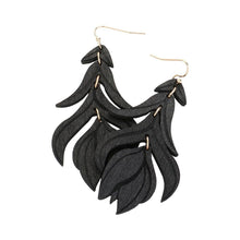 Load image into Gallery viewer, Black Wood Flower Leaf Link Dropdown Earrings
