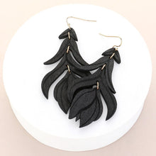 Load image into Gallery viewer, Black Wood Flower Leaf Link Dropdown Earrings
