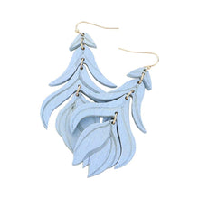 Load image into Gallery viewer, Blue Wood Flower Leaf Link Dropdown Earrings
