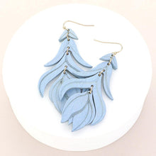 Load image into Gallery viewer, Blue Wood Flower Leaf Link Dropdown Earrings
