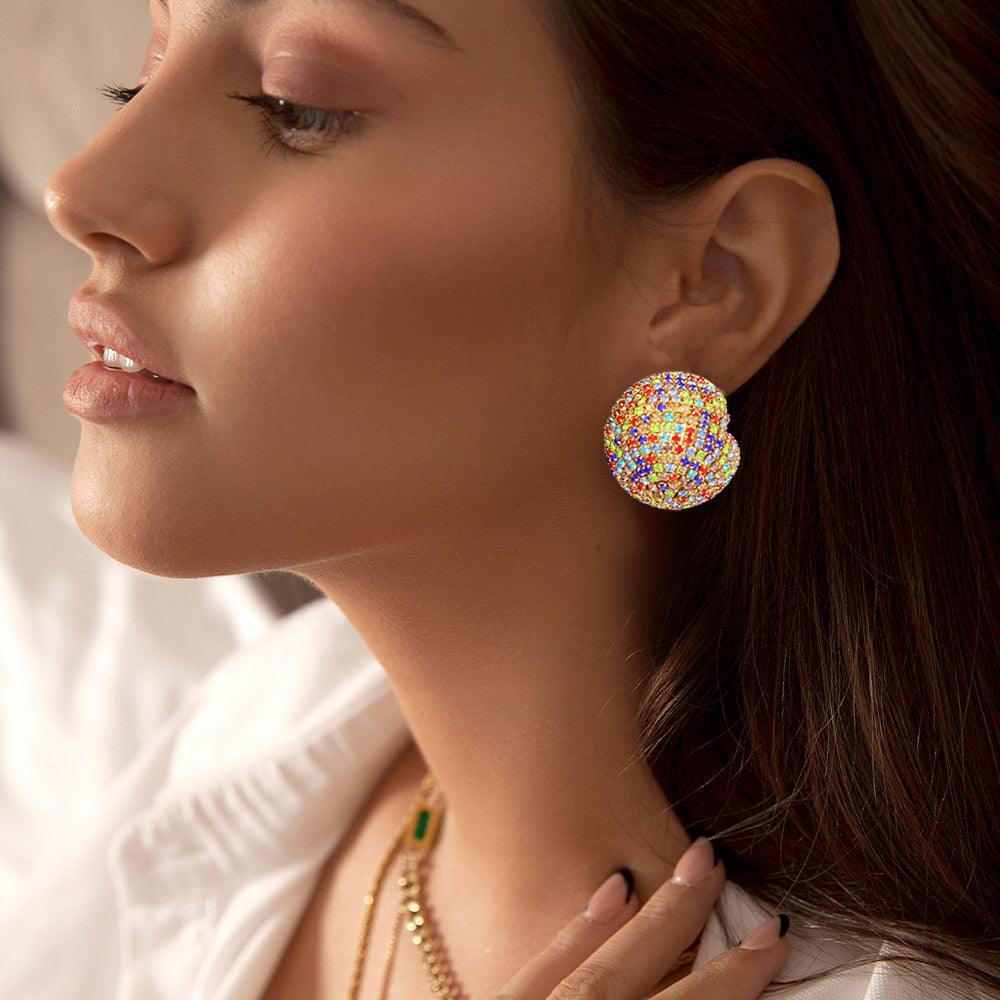Gold Rhinestone Studded Ball Earrings