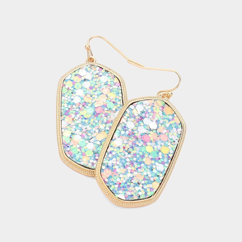Sparkly Hexagon Frame Dangle Earrings