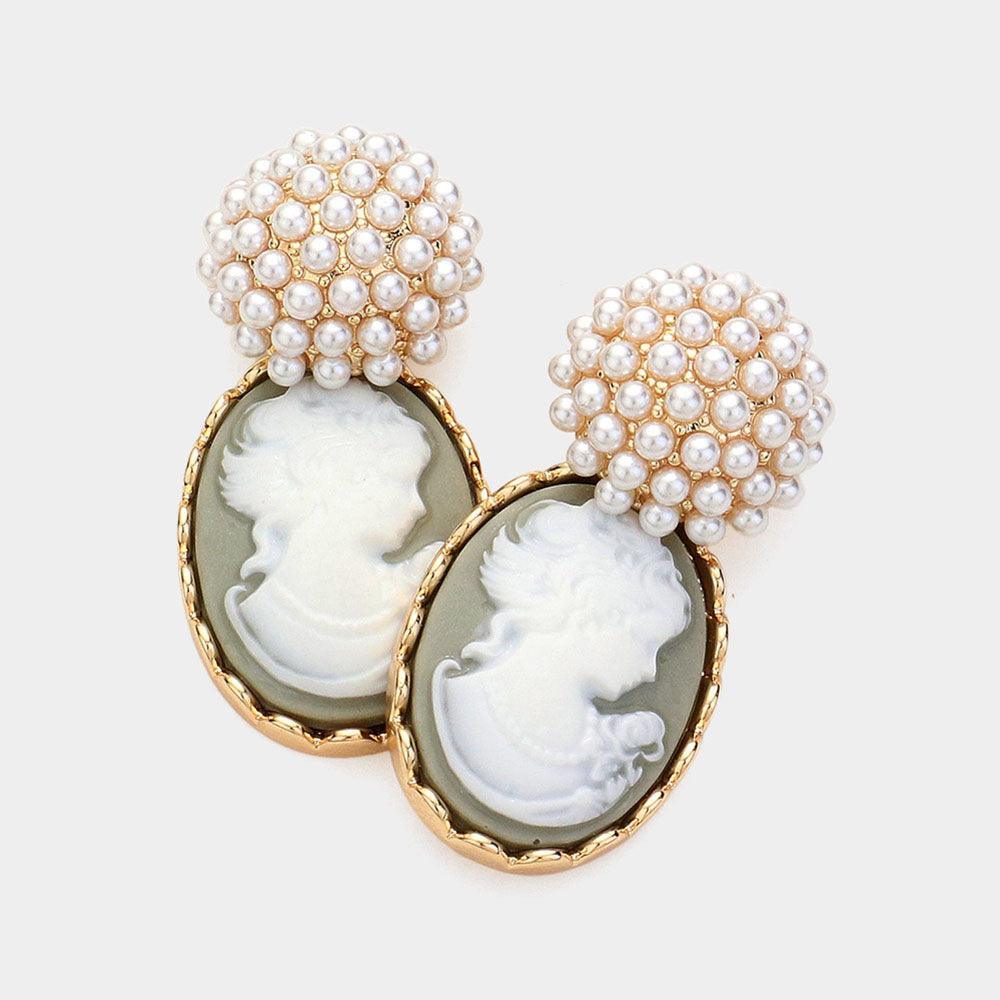 Silver Pearl Cameo Dangle Earrings