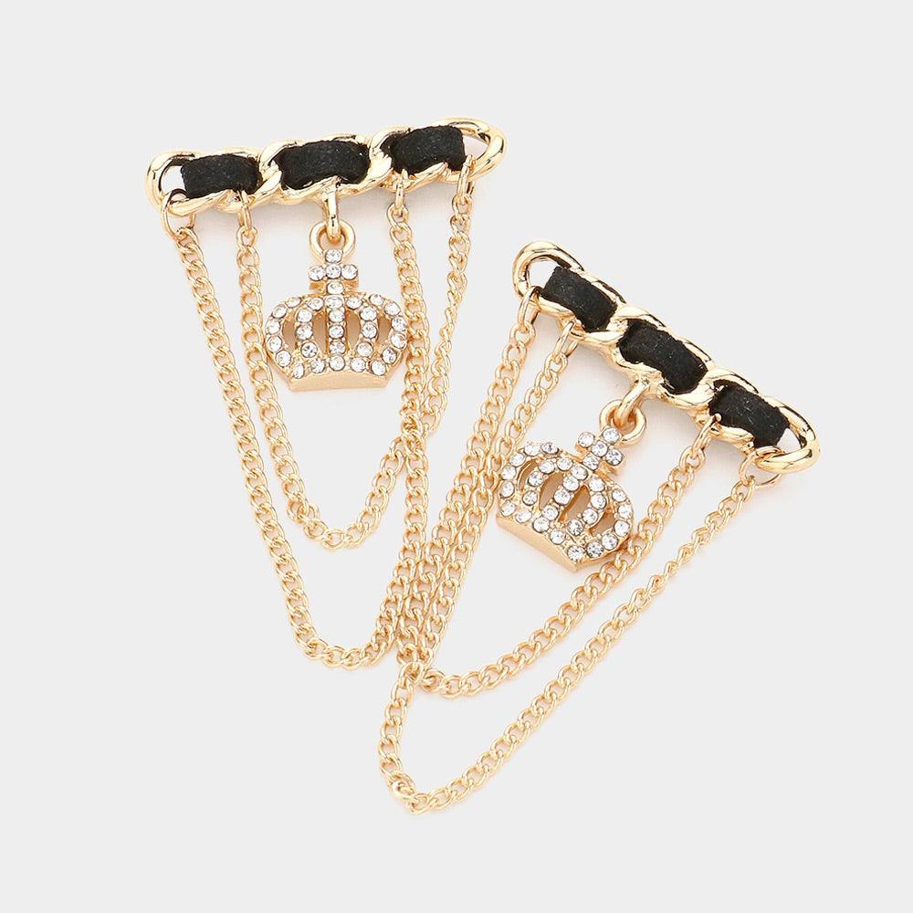 Gold Stone Paved Crown Chain Embellished Earrings