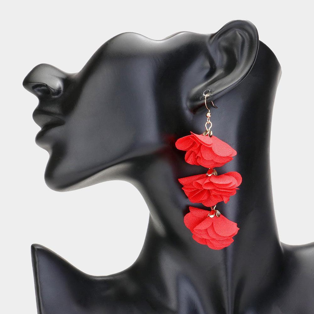 Red Flower Petal Link Dropdown Earrings