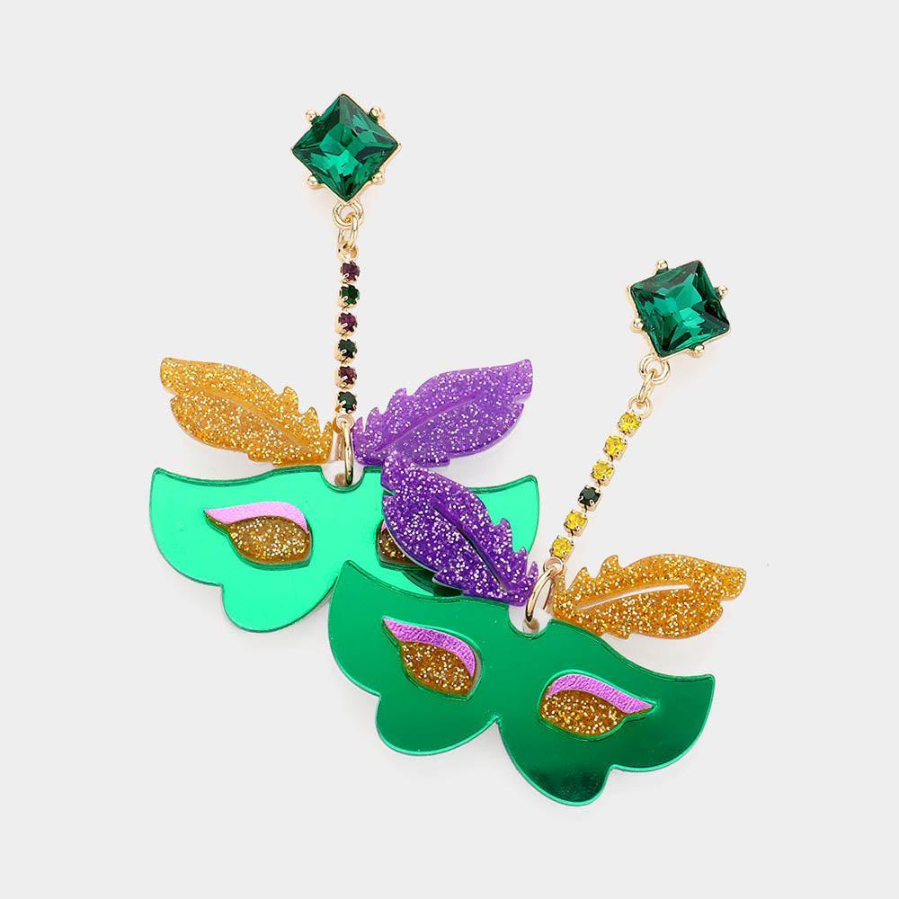 Green Mardi Gras Mask Earrings