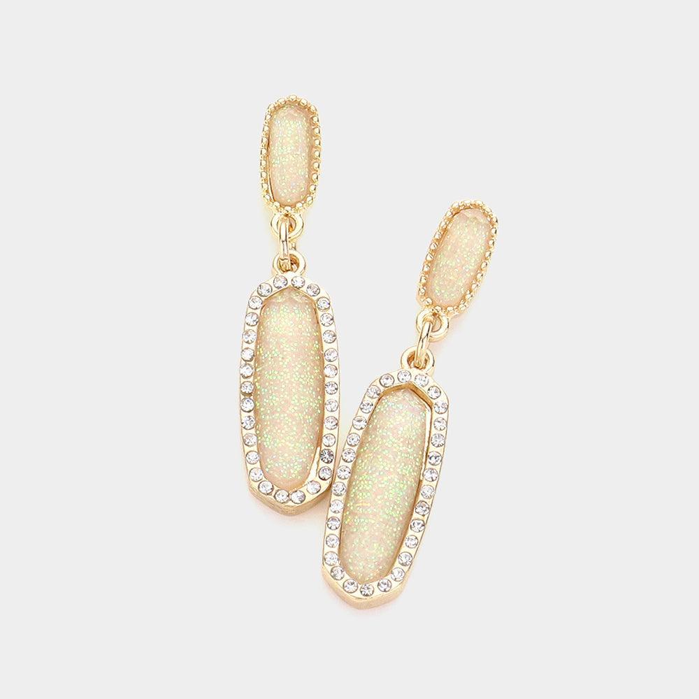Brown Stone Paved Around Oval Dangle Earrings