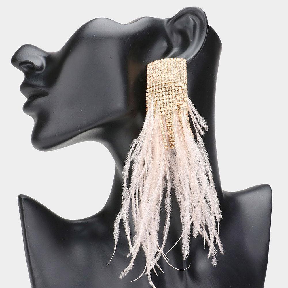 Rhinestone Paved Feather Fringe Earrings