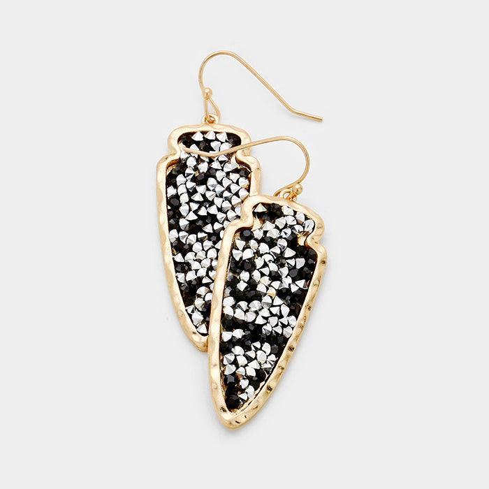 Gold Stone Cluster Arrow Dangle Earrings