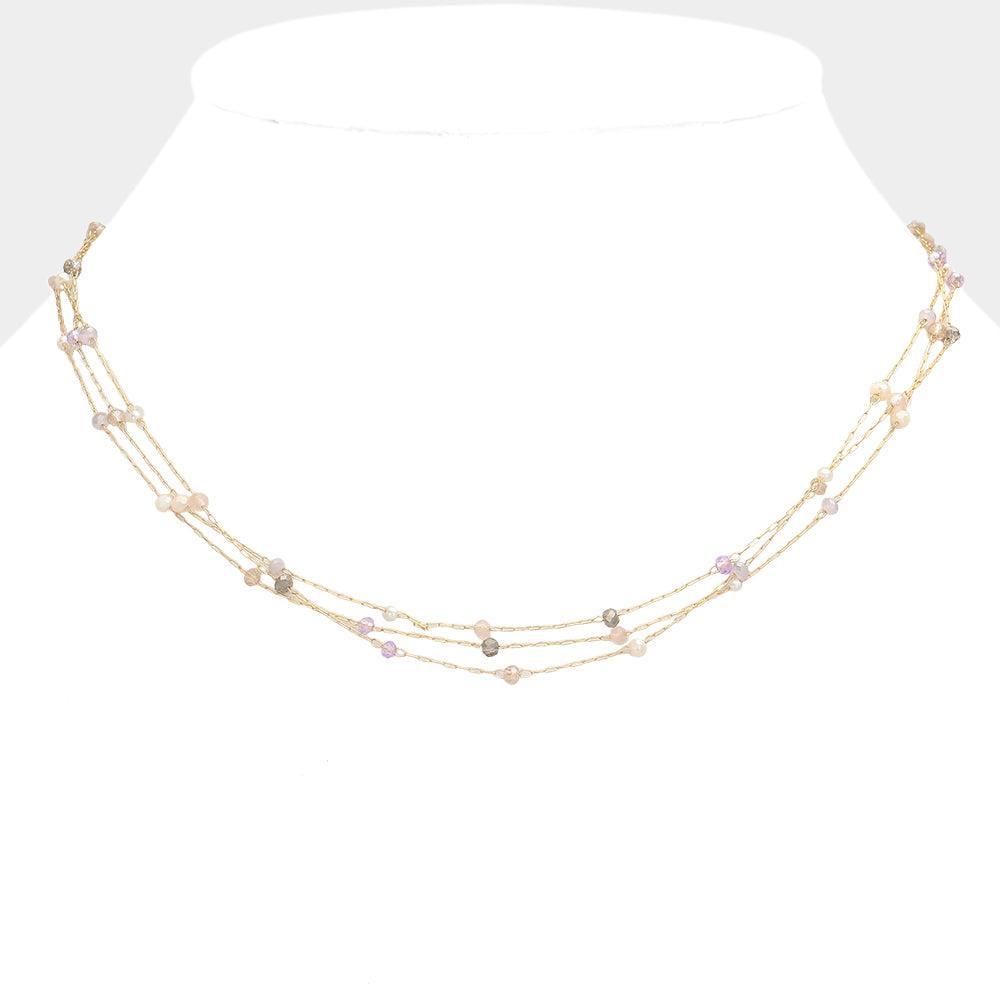 Gold Bead Strand Triple Layered Necklace