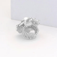 Load image into Gallery viewer, Clear Crystal Pave Pearl Flower Stretch Ring
