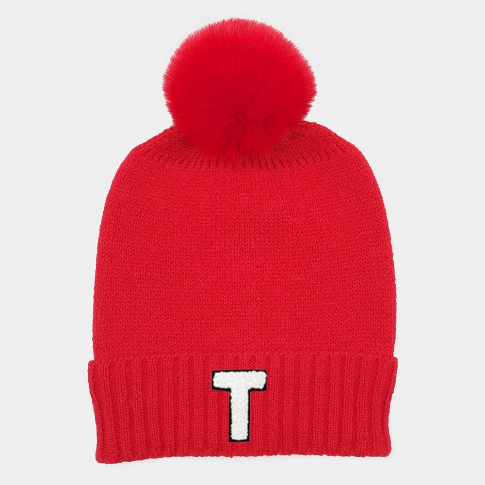 Monogram Faux Fur Pom Pom Knit Beanie Hat