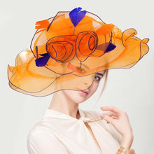Load image into Gallery viewer, Flower Feather Accented Double Layered Organza Hat
