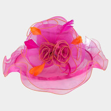 Load image into Gallery viewer, Flower Feather Accented Double Layered Organza Hat
