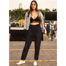 Load image into Gallery viewer, Black Bling Tinsel Pants
